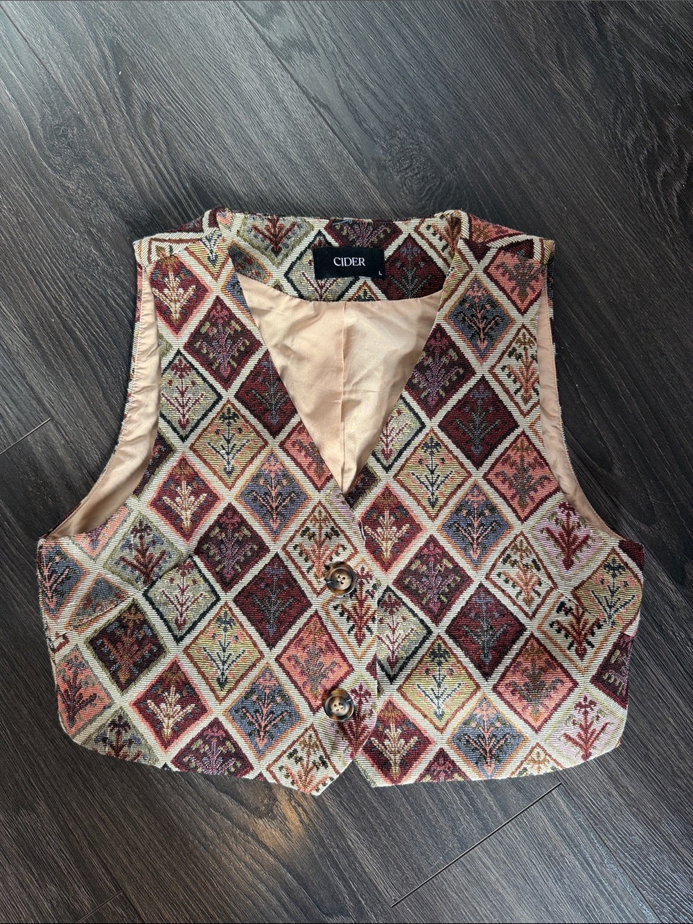 Cider Cropped Tapestry Waistcoat in Burgundy, Pink, Blue, Green, Cream